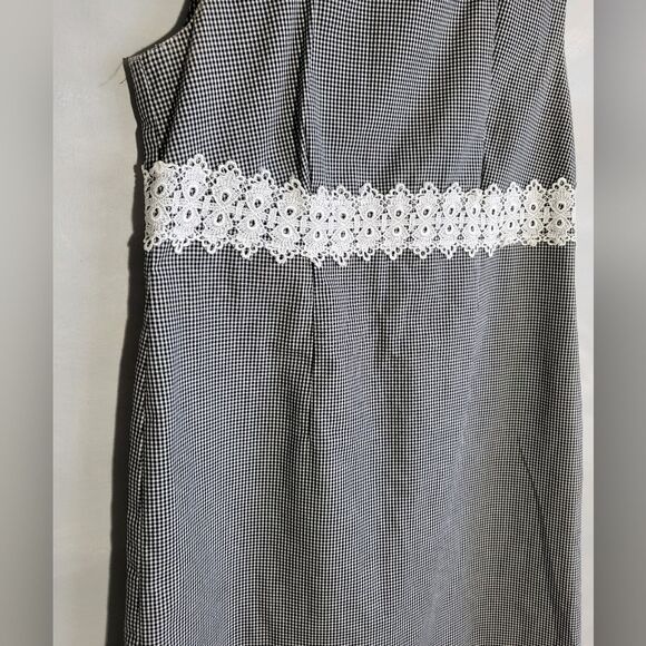 Black and White Micro Gingham Square Neck Sleeveless Shift Dress Size 10P - Picture 4 of 15